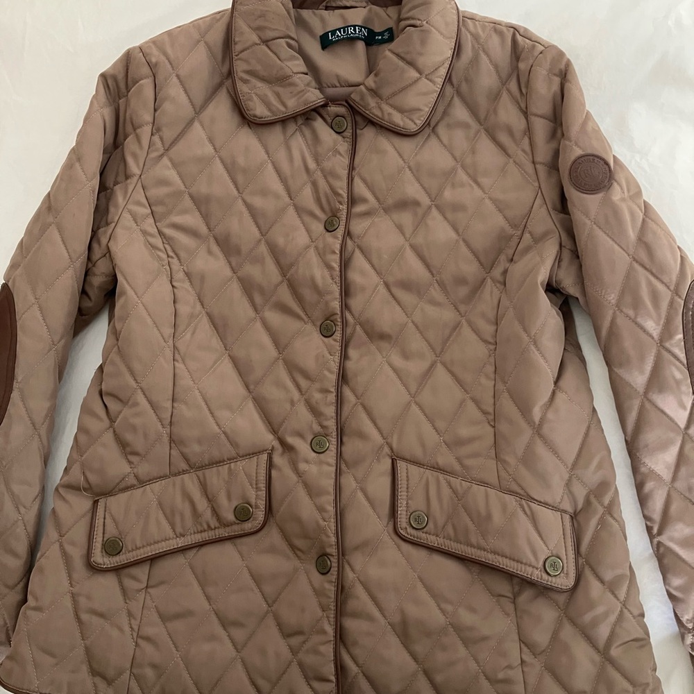 Ralph Lauren Quilted Barn Jacket with Vegan Leather Elbow Patches size M Petite - Picture 6 of 9